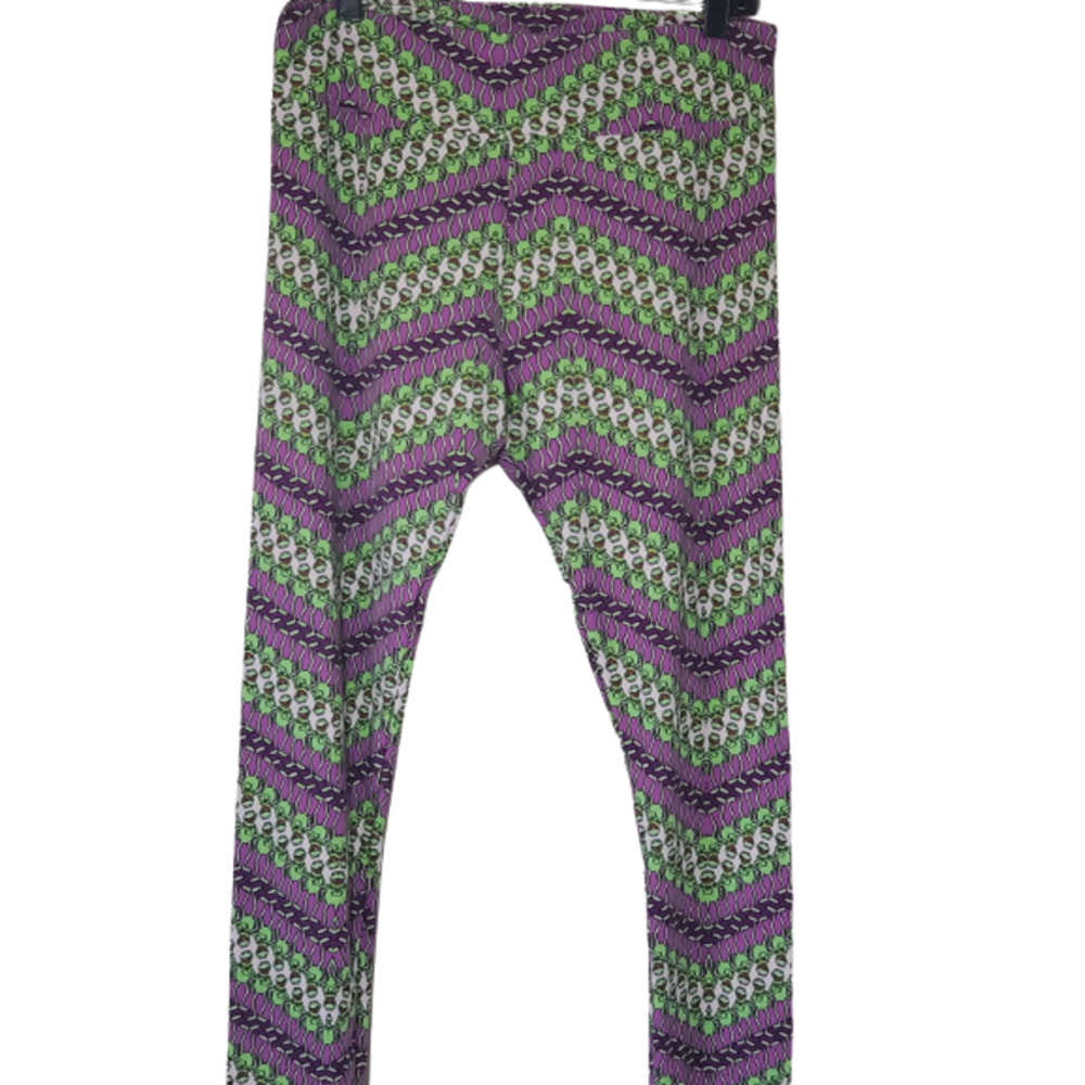 LulaRoe Women's Purple/Green Kermit the Frog Tall & Curvy Legging Stretch OS